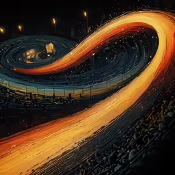 a photograph of a track with a lot of cars going down the track