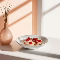 a close up of a bowl with food on a table