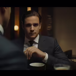 a young man is having a conversation with another man