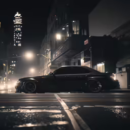 a car parked on the street at night
