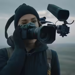 a woman is taking a photo with a camera