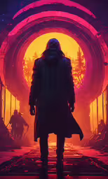 a man in a futuristic sci - fifit suit is standing near an orange, pink and yellow tunnel,the first trailer for star wars the last jedi has been released
