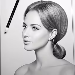 a drawing of a model in black and white with a mascara