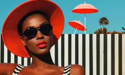 an attractive young lady wearing a large bright orange hat