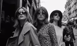 three women walking down the street with each other