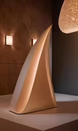 modern table lamp made out of concrete and wicker with lighting from it