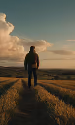 a lone hiker walks down the path to a distance