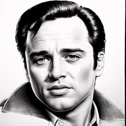an illustrated portrait of a man with the hair and face slightly down