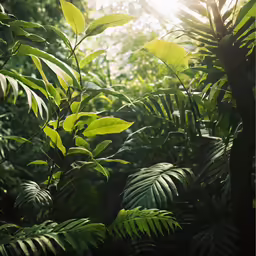 the sun shines through the trees in a jungle
