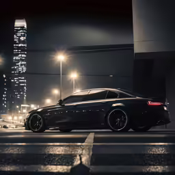 a black car parked on the side of the road