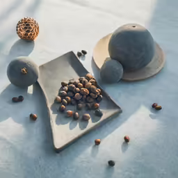 a variety of foods are laying out on a blue fabric