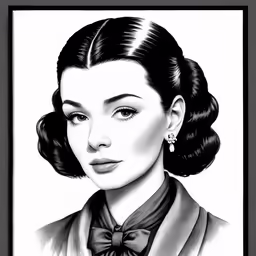 a portrait drawing of a woman wearing a formal dress