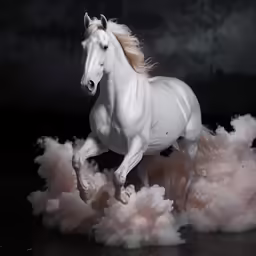 a toy horse and cloud of pink smoke