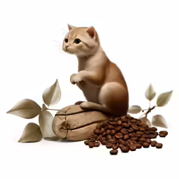 a small brown cat sitting on top of a rock