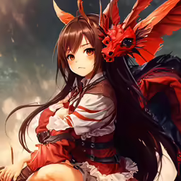 a woman dressed in white and red is holding an animal like object