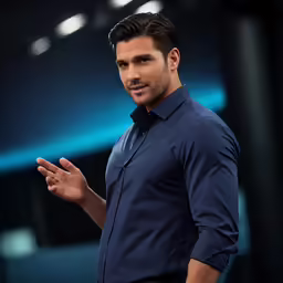 a man with a dark shirt has his hands folded