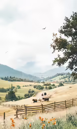 cattle grazing in a grassy, field with fenced off area