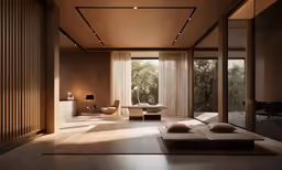 a room with lots of furniture and a tall window