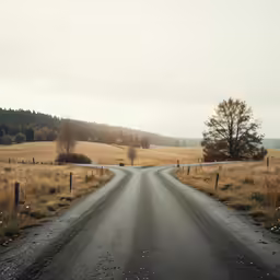 an empty road running through a rural countryside