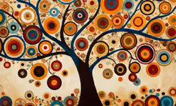 a painting with a tree made of many circles