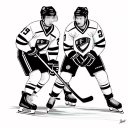 an art print of two men playing ice hockey,two hockey players are playing on the ice