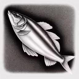a drawing of a large fish in a black and white image
