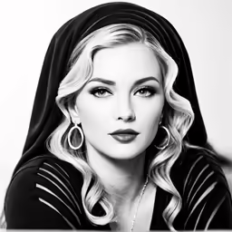 black and white photo of a woman wearing a hoodie