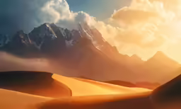 sand dunes with mountains in the background