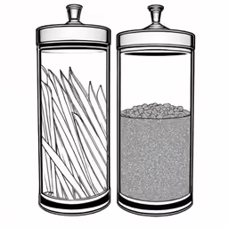 a salt shaker, containing salt and a canister filled with water