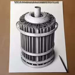 a drawing of a turbine with an inking pen on top of it