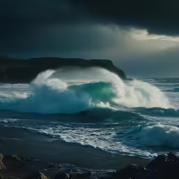 waves breaking onto shore as seen from the beach