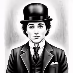 a black and white drawing of a man in a suit
