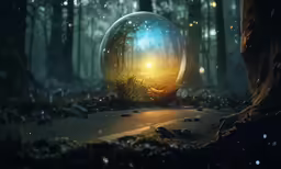 there is a glass ball in the middle of a forest