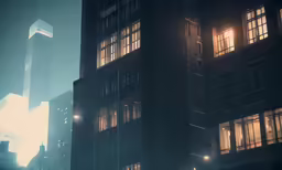 a night scene shows a very tall building