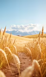 a pathway leading to the field of wheat