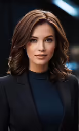 a beautiful woman with a suit and black top