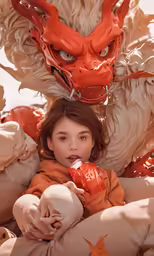 girl in orange coat with orange dragon costume