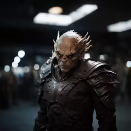 an image of a male wearing armor in a dark background