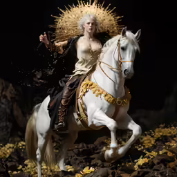 a statue of a woman riding a white horse