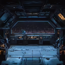 a room in a sci fi building filled with lights