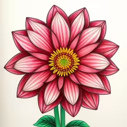 a drawing of a flower with watercolor on paper,a drawing of a large flower on top of a white surface