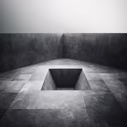 a black and white photo of an abstract space with concrete walls