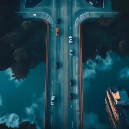 the view from above of vehicles traveling on a highway
