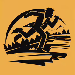 a black and yellow illustration of a running man