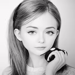black and white portrait of girl with eyes painted black and white