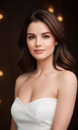 a woman in white dress smiling for a photo