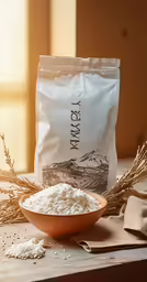 rice in the bowl with cereal stalks and oats