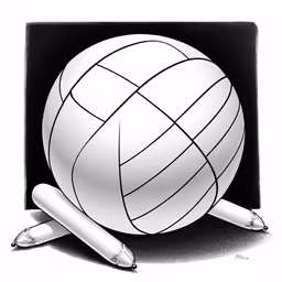 the white ball is surrounded by three pens