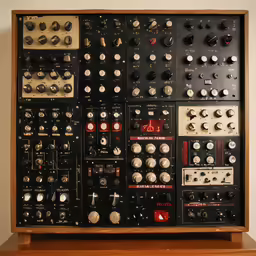 several knobs are on the top of an old organ