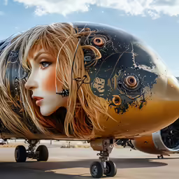 the nose of an airplane is painted with different designs
